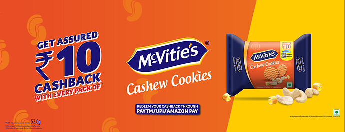 Get Assured Rs. 10 Cashback with Every Pack of Mcvities Cashew Cookies